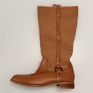 Twiggy London Leather Riding Tan Women’s Quilted Block Heel Boots